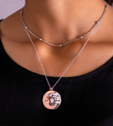 Sun and Moon pendant with a double strand rose gold and silver chain