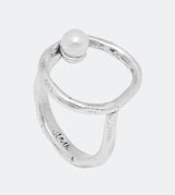 Silver plated ring with Algiz pearl