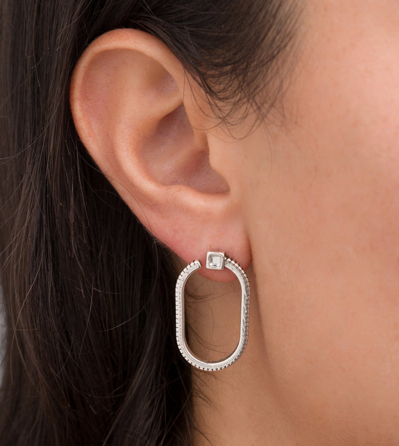 Silver plated front hoop earrings