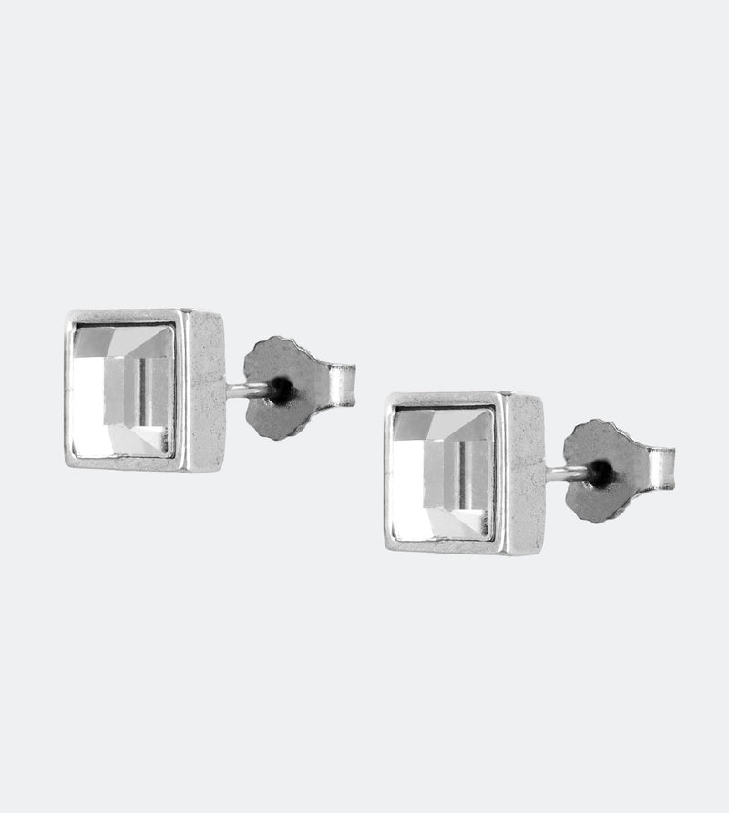 Silver plated square brilliant earrings