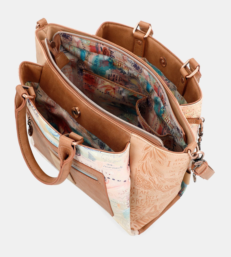 Mediterranean Two-handle handbag with triple compartment