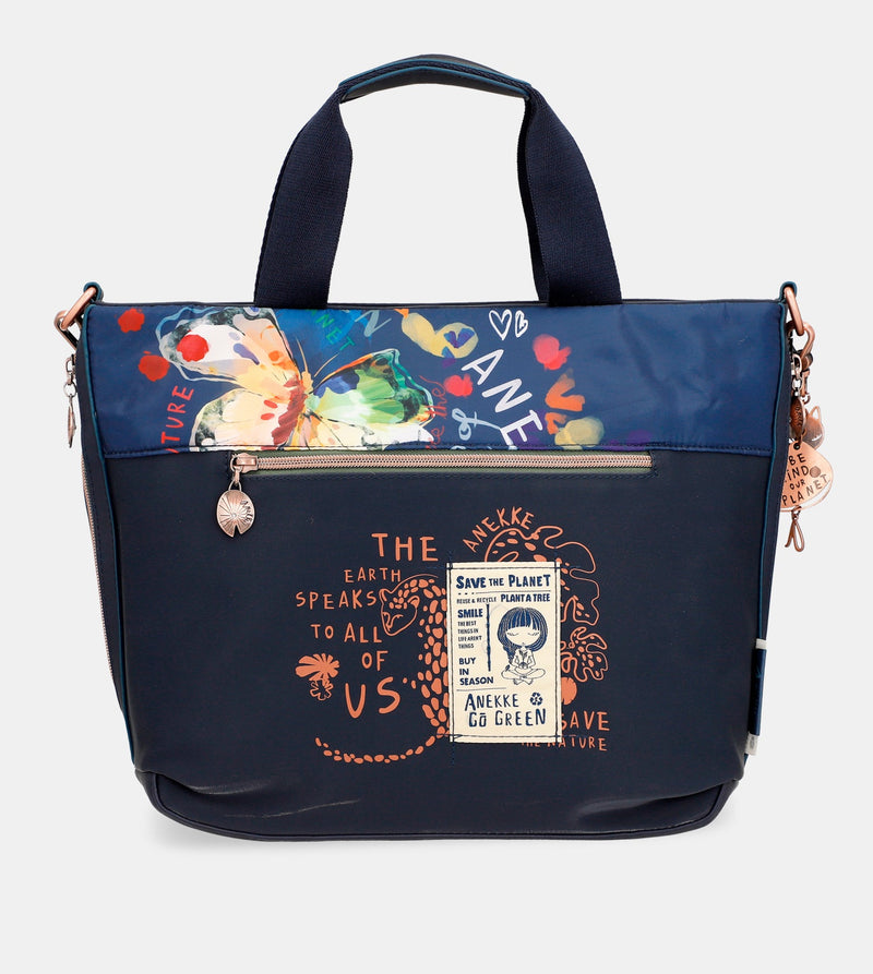 Nature Pachamama navy blue tote bag with shoulder strap