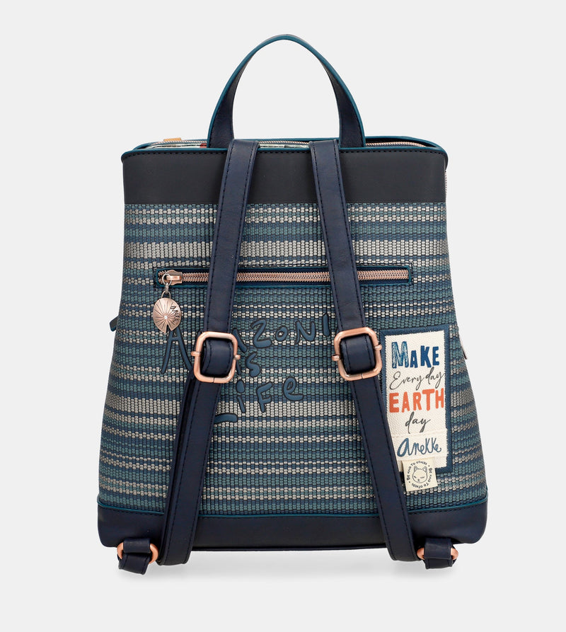 Nature Pachamama navy blue backpack with 3 compartments